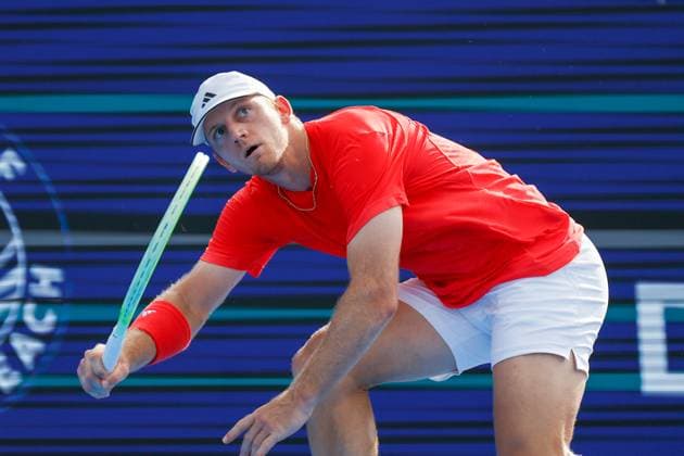 DELRAY BEACH, FL - FEBRUARY 16: Alejandro Davidovich Fokina (ESP) in action during the Mens Singles Final of the Delray Beach Open on February 16, 2025, at Delray Beach Stadium & Tennis Center in Delray Beach, Florida.(Photo by Chris Arjoon Icon Sportswire). TENNIS: FEB 16 Delray Beach Open EDITORIAL USE ONLY Icon250216001083