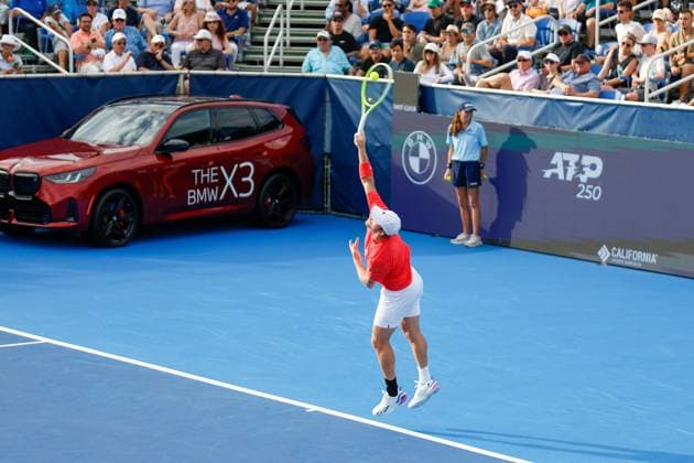 DELRAY BEACH, FL - FEBRUARY 16: Alejandro Davidovich Fokina (ESP) in action during the Mens Singles Final of the Delray Beach Open on February 16, 2025, at Delray Beach Stadium & Tennis Center in Delray Beach, Florida.(Photo by Chris Arjoon Icon Sportswire). TENNIS: FEB 16 Delray Beach Open EDITORIAL USE ONLY Icon250216001091