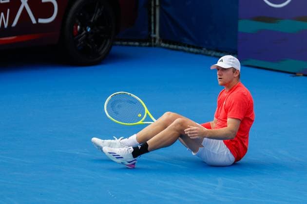 DELRAY BEACH, FL - FEBRUARY 16: Alejandro Davidovich Fokina (ESP) in action during the Mens Singles Final of the Delray Beach Open on February 16, 2025, at Delray Beach Stadium & Tennis Center in Delray Beach, Florida.(Photo by Chris Arjoon Icon Sportswire). TENNIS: FEB 16 Delray Beach Open EDITORIAL USE ONLY Icon250216001096