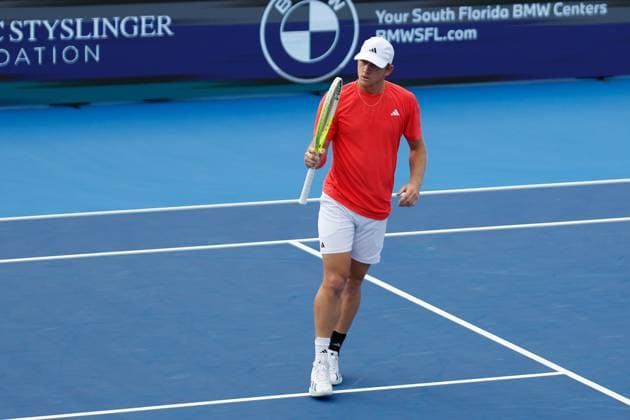 DELRAY BEACH, FL - FEBRUARY 16: Alejandro Davidovich Fokina (ESP) reacts during the Mens Singles Final of the Delray Beach Open on February 16, 2025, at Delray Beach Stadium & Tennis Center in Delray Beach, Florida.(Photo by Chris Arjoon Icon Sportswire). TENNIS: FEB 16 Delray Beach Open EDITORIAL USE ONLY Icon250216001101