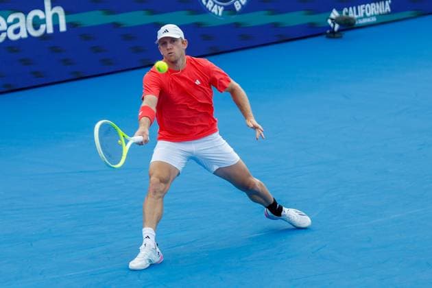 DELRAY BEACH, FL - FEBRUARY 16: Alejandro Davidovich Fokina (ESP) in action during the Mens Singles Final of the Delray Beach Open on February 16, 2025, at Delray Beach Stadium & Tennis Center in Delray Beach, Florida.(Photo by Chris Arjoon Icon Sportswire). TENNIS: FEB 16 Delray Beach Open EDITORIAL USE ONLY Icon250216001103