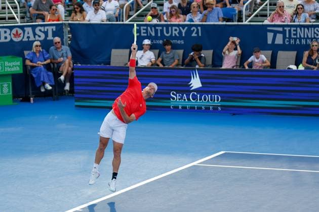 DELRAY BEACH, FL - FEBRUARY 16: Alejandro Davidovich Fokina (ESP) in action during the Mens Singles Final of the Delray Beach Open on February 16, 2025, at Delray Beach Stadium & Tennis Center in Delray Beach, Florida.(Photo by Chris Arjoon Icon Sportswire). TENNIS: FEB 16 Delray Beach Open EDITORIAL USE ONLY Icon250216001105
