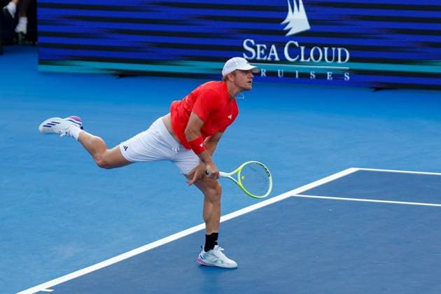 DELRAY BEACH, FL - FEBRUARY 16: Alejandro Davidovich Fokina (ESP) in action during the Mens Singles Final of the Delray Beach Open on February 16, 2025, at Delray Beach Stadium & Tennis Center in Delray Beach, Florida.(Photo by Chris Arjoon Icon Sportswire). TENNIS: FEB 16 Delray Beach Open EDITORIAL USE ONLY Icon250216001106