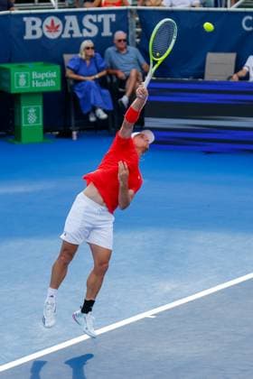 DELRAY BEACH, FL - FEBRUARY 16: Alejandro Davidovich Fokina (ESP) in action during the Mens Singles Final of the Delray Beach Open on February 16, 2025, at Delray Beach Stadium & Tennis Center in Delray Beach, Florida.(Photo by Chris Arjoon Icon Sportswire). TENNIS: FEB 16 Delray Beach Open EDITORIAL USE ONLY Icon250216001107