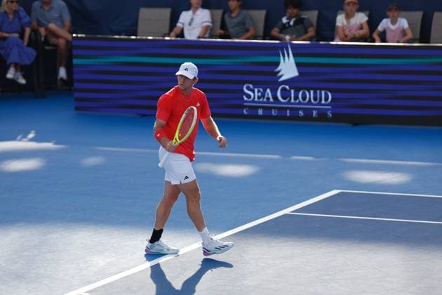 DELRAY BEACH, FL - FEBRUARY 16: Alejandro Davidovich Fokina (ESP) reacts during the Mens Singles Final of the Delray Beach Open on February 16, 2025, at Delray Beach Stadium & Tennis Center in Delray Beach, Florida.(Photo by Chris Arjoon Icon Sportswire). TENNIS: FEB 16 Delray Beach Open EDITORIAL USE ONLY Icon250216001108