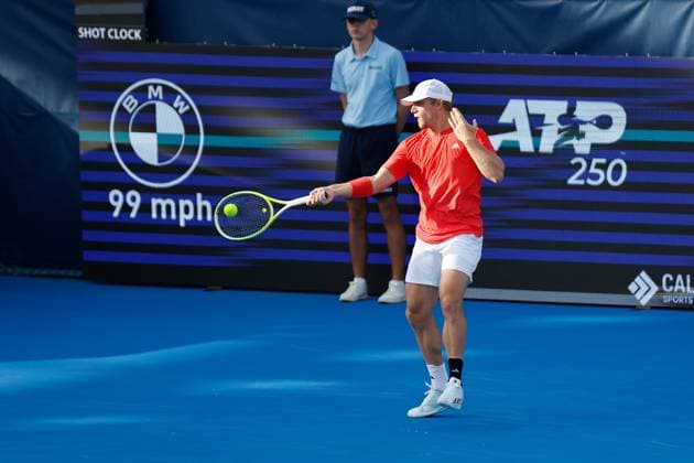 DELRAY BEACH, FL - FEBRUARY 16: Alejandro Davidovich Fokina (ESP) in action during the Mens Singles Final of the Delray Beach Open on February 16, 2025, at Delray Beach Stadium & Tennis Center in Delray Beach, Florida.(Photo by Chris Arjoon Icon Sportswire). TENNIS: FEB 16 Delray Beach Open EDITORIAL USE ONLY Icon250216001109