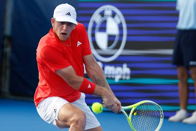 DELRAY BEACH, FL - FEBRUARY 16: Alejandro Davidovich Fokina (ESP) in action during the Mens Singles Final of the Delray Beach Open on February 16, 2025, at Delray Beach Stadium & Tennis Center in Delray Beach, Florida.(Photo by Chris Arjoon Icon Sportswire). TENNIS: FEB 16 Delray Beach Open EDITORIAL USE ONLY Icon250216001117