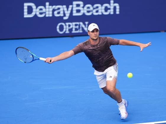 DELRAY BEACH, FL - FEBRUARY 16: Miomir Kecmanovic (SRB) during final round of the Delray Beach Open on February 16, 2025, at the Delray Beach Tennis Center in Delray Beach Florida. (Photo by Andrew Patron Icon Sportswire) TENNIS: FEB 16 Delray Beach Open EDITORIAL USE ONLY Icon2502160450