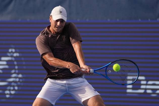 DELRAY BEACH, FL - FEBRUARY 16: Miomir Kecmanovic (SRB) during final round of the Delray Beach Open on February 16, 2025, at the Delray Beach Tennis Center in Delray Beach Florida. (Photo by Andrew Patron Icon Sportswire) TENNIS: FEB 16 Delray Beach Open EDITORIAL USE ONLY Icon2502160455