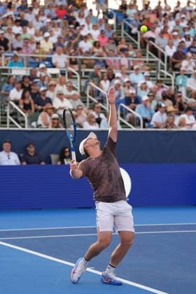 DELRAY BEACH, FL - FEBRUARY 16: Miomir Kecmanovic (SRB) during final round of the Delray Beach Open on February 16, 2025, at the Delray Beach Tennis Center in Delray Beach Florida. (Photo by Andrew Patron Icon Sportswire) TENNIS: FEB 16 Delray Beach Open EDITORIAL USE ONLY Icon2502160457