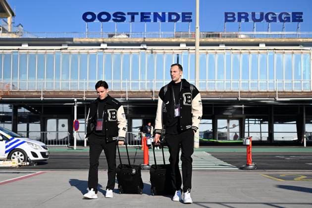 Atalanta v Club Brugge - UEFA Champions League Media Activities 17 02 2025 OOSTENDE, BELGIUM - FEBRUARY 17 : Vetlesen Hugo midfielder of Club Brugge, Nilsson Gustaf forward of Club Brugge , pictured at the Oostende airport before departure for the UEFA Champions League 2024 25 knockout phase play-off match second leg between Atalanta and Club Brugge on February 17, 2025 in Oostende, Belgium, 17 02 2025 Oostende Belgium  Copyright: xJanxDexMeuleneirx