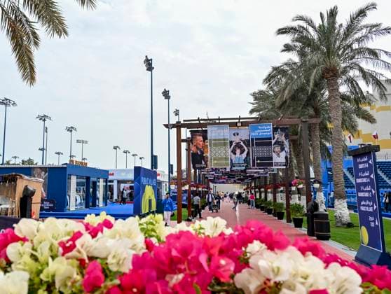 ATP, Tennis Herren QATAR EXXONMOBIL OPEN ROUND OF 32 Posters depicting former champions of the Qatar Tennis Open are displayed on the eve of the ATP Qatar ExxonMobil Open 2025 tennis tournament at the Khalifa International Tennis Complex in Doha, Qatar, on February 17, 2025. DOHA Qatar Copyright: xNOUSHADx