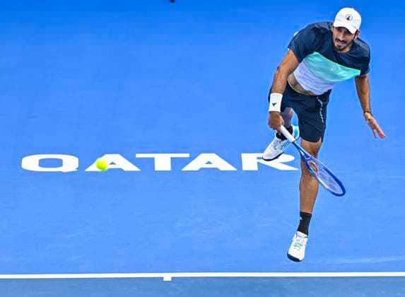 ATP, Tennis Herren QATAR EXXONMOBIL OPEN ROUND OF 32 Hady Habib of Lebanon competes in her round of 32 match against Christopher O connell of Australia during the ATP Qatar ExxonMobil Open 2025 tennis tournament at the Khalifa International Tennis Complex in Doha, Qatar, on February 17, 2025. DOHA Qatar Copyright: xNOUSHADx