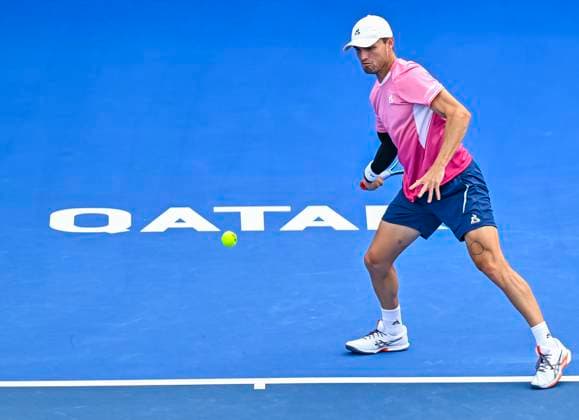 ATP, Tennis Herren QATAR EXXONMOBIL OPEN ROUND OF 32 Christopher O connell of Australia competes in her round of 32 match against Hady Habib of Lebanon during the ATP Qatar ExxonMobil Open 2025 tennis tournament at the Khalifa International Tennis Complex in Doha, Qatar, on February 17, 2025. DOHA Qatar Copyright: xNOUSHADx