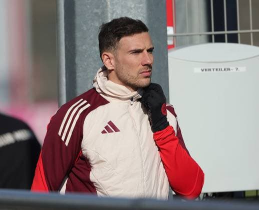 16 02 2025, CL final training, Saebenerstrasse Muenchen,, Football, Sport, in the picture distributor Leon Goretzka FC Bayern Muenchen