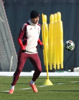 16 02 2025, CL final training, Saebenerstrasse Muenchen,, Football, Sport, in the picture Jamal Musiala FC Bayern Muenchen