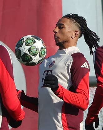 16 02 2025, CL final training, Saebenerstrasse Muenchen,, Football, Sport, in the picture Michael Olise FC Bayern Muenchen