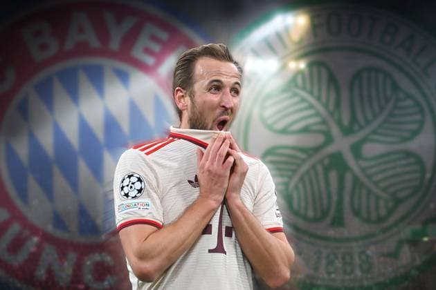 PHOTOMONTAGE Harry KANE Bayern Muenchen is missing at the final training, final training on 17 02 2025 before the football Champions League K O Phase Play offs FC Bayern Muenchen Celtic Glasgow