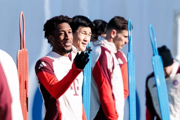 UEFA Champions League final training FC Bayern Munich 17 02 2025 Kingsley Coman FC Bayern Munich, 11 laughs, gestures UEFA Champions League final training FC Bayern Munich before the match against Celtic FC, Munich, training ground at Säbenerstr on 17 02 2025 Copyright: xBEAUTIFULxSPORTS Wunderlx