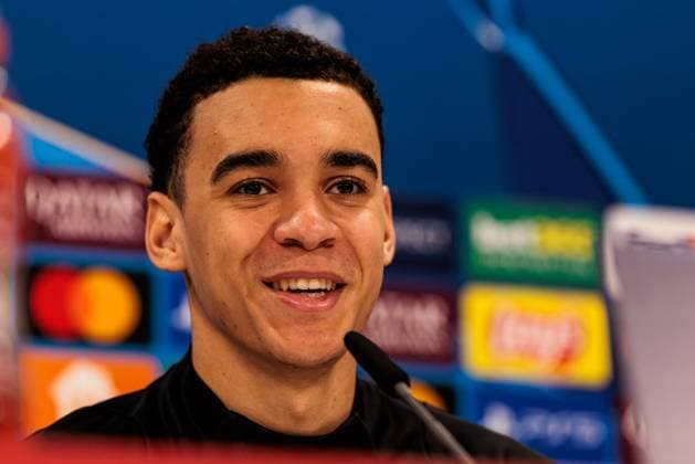 UEFA Champions League press conference FC Bayern Munich 17 02 2025 Jamal Musiala FC Bayern Munich, 42 smiles, laughs UEFA Champions League press conference FC Bayern Munich before the match against Celtic FC, Munich, training ground at Säbenerstr on 17 02 2025 Copyright: xBEAUTIFULxSPORTS Wunderlx