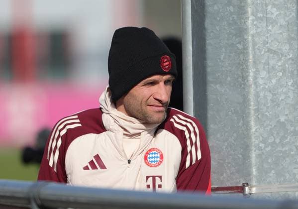17 02 2025, CL final training, Saebenerstrasse Muenchen,, Soccer, Sport, in the picture Thomas Mueller FC Bayern Muenchen