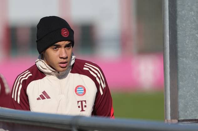 17 02 2025, CL final training, Saebenerstrasse Muenchen,, Football, Sport, in the picture Jamal Musiala FC Bayern Muenchen