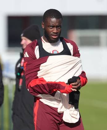 17 02 2025, CL final training, Saebenerstrasse Muenchen,, Football, Sport, in the picture Dayot Upamecano FC Bayern Muenchen