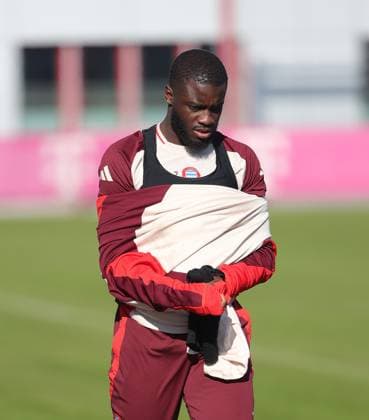 17 02 2025, CL final training, Saebenerstrasse Muenchen,, Football, Sport, in the picture Dayot Upamecano FC Bayern Muenchen