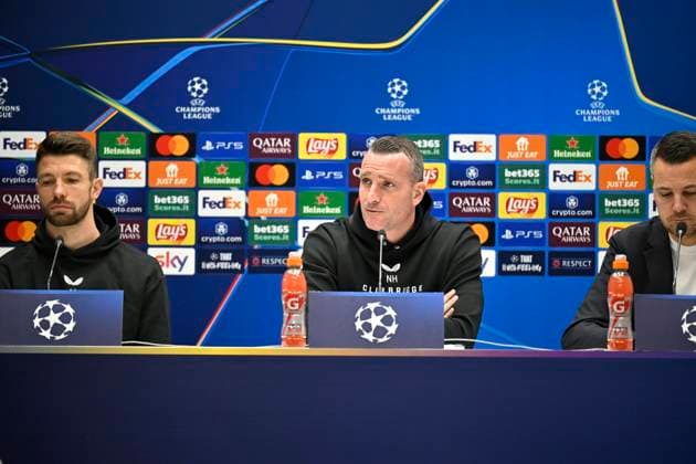 Atalanta v Club Brugge - UEFA Champions League Media Activities 17 02 2025 BERGAMO, ITALY - FEBRUARY 17 : Mechele Brandon defender of Club Brugge and Hayen Nicky head coach of Club Brugge talking to the press during a press conference, PK, Pressekonferenz ahead of the UEFA Champions League 2024 25 knockout phase play-off match second leg between Atalanta and Club Brugge on February 17, 2025 in Bergamo, Italy, 17 02 2025 Bergamo Italy  Copyright: xJanxDexMeuleneirx