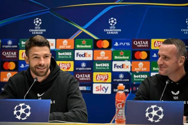 Atalanta v Club Brugge - UEFA Champions League Media Activities 17 02 2025 BERGAMO, ITALY - FEBRUARY 17 : Mechele Brandon defender of Club Brugge and Hayen Nicky head coach of Club Brugge talking to the press during a press conference, PK, Pressekonferenz ahead of the UEFA Champions League 2024 25 knockout phase play-off match second leg between Atalanta and Club Brugge on February 17, 2025 in Bergamo, Italy, 17 02 2025 Bergamo Italy  Copyright: xJanxDexMeuleneirx