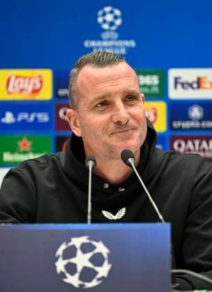 Atalanta v Club Brugge - UEFA Champions League Media Activities 17 02 2025 BERGAMO, ITALY - FEBRUARY 17 : Mechele Brandon defender of Club Brugge and Hayen Nicky head coach of Club Brugge talking to the press during a press conference, PK, Pressekonferenz ahead of the UEFA Champions League 2024 25 knockout phase play-off match second leg between Atalanta and Club Brugge on February 17, 2025 in Bergamo, Italy, 17 02 2025 Bergamo Italy  Copyright: xJanxDexMeuleneirx