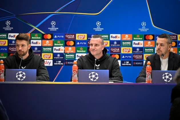 Atalanta v Club Brugge - UEFA Champions League Media Activities 17 02 2025 BERGAMO, ITALY - FEBRUARY 17 : Mechele Brandon defender of Club Brugge and Hayen Nicky head coach of Club Brugge talking to the press during a press conference, PK, Pressekonferenz ahead of the UEFA Champions League 2024 25 knockout phase play-off match second leg between Atalanta and Club Brugge on February 17, 2025 in Bergamo, Italy, 17 02 2025 Bergamo Italy  Copyright: xJanxDexMeuleneirx