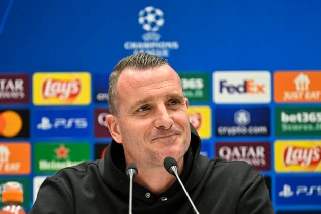 Atalanta v Club Brugge - UEFA Champions League Media Activities 17 02 2025 BERGAMO, ITALY - FEBRUARY 17 : Mechele Brandon defender of Club Brugge and Hayen Nicky head coach of Club Brugge talking to the press during a press conference, PK, Pressekonferenz ahead of the UEFA Champions League 2024 25 knockout phase play-off match second leg between Atalanta and Club Brugge on February 17, 2025 in Bergamo, Italy, 17 02 2025 Bergamo Italy  Copyright: xJanxDexMeuleneirx