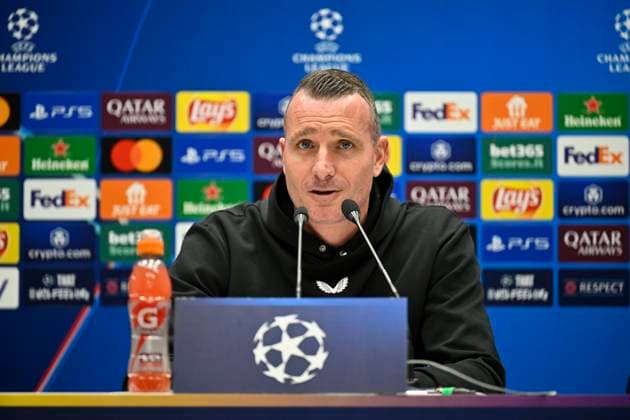 Atalanta v Club Brugge - UEFA Champions League Media Activities 17 02 2025 BERGAMO, ITALY - FEBRUARY 17 : Mechele Brandon defender of Club Brugge and Hayen Nicky head coach of Club Brugge talking to the press during a press conference, PK, Pressekonferenz ahead of the UEFA Champions League 2024 25 knockout phase play-off match second leg between Atalanta and Club Brugge on February 17, 2025 in Bergamo, Italy, 17 02 2025 Bergamo Italy  Copyright: xJanxDexMeuleneirx