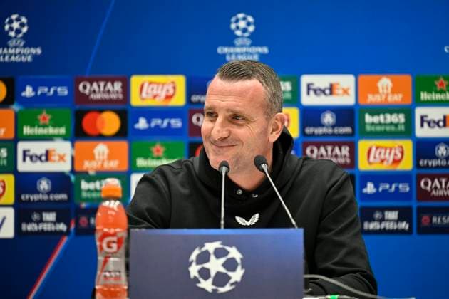Atalanta v Club Brugge - UEFA Champions League Media Activities 17 02 2025 BERGAMO, ITALY - FEBRUARY 17 : Mechele Brandon defender of Club Brugge and Hayen Nicky head coach of Club Brugge talking to the press during a press conference, PK, Pressekonferenz ahead of the UEFA Champions League 2024 25 knockout phase play-off match second leg between Atalanta and Club Brugge on February 17, 2025 in Bergamo, Italy, 17 02 2025 Bergamo Italy  Copyright: xJanxDexMeuleneirx