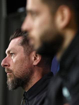 Milan - Feyenoord coach Pascal Bosschaart and David Hancko of Feyenoord during the MD-1 press conference, PK, Pressekonferenz prior to the UEFA Champions League game against AC Milan at San Siro on Feb. 17, 2025 in Milan, Italy. ANP MAURICE VAN STEEN xVIxANPxSportx xxANPxIVx 520250481 originalFilename: 520250481.jpg