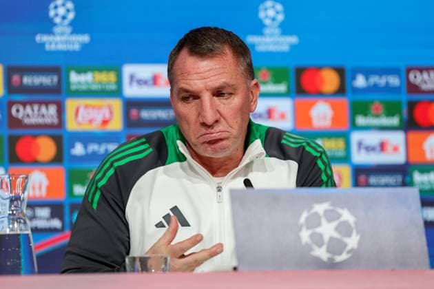 Brendan Rodgers Celtic Glasgow, Head Coach at Press Conference, GER, International Press Conference, Celtic Glasgow, Football, UEFA Champions League, Play offs, 2024 2025 season, 17 02 2025, GER, International Press Conference, Celtic Glasgow, Football, UEFA Champions League, Play offs, 2024 2025 season, 17 02 2025 Munich Copyright: xEibner-Pressefoto JennixMaulx EP_JML