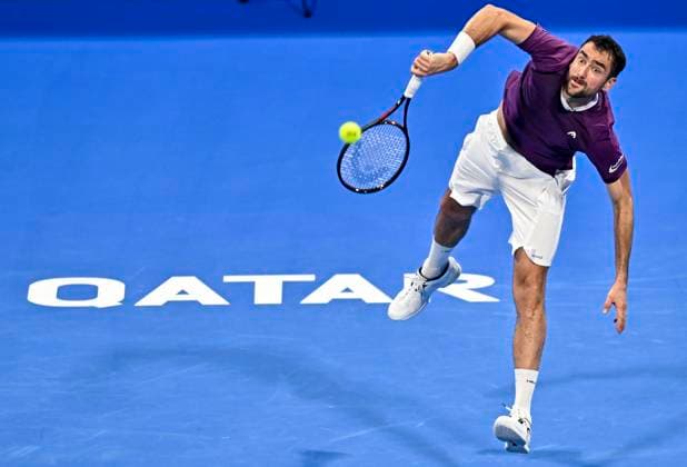 ATP, Tennis Herren QATAR EXXONMOBIL OPEN ROUND OF 32 Marin Cilic of Croatia competes in her round of 32 match against Carlos Alcaraz of Spain during the ATP Qatar ExxonMobil Open 2025 tennis tournament at the Khalifa International Tennis Complex in Doha, Qatar, on February 17, 2025. DOHA Qatar Copyright: xNOUSHADx