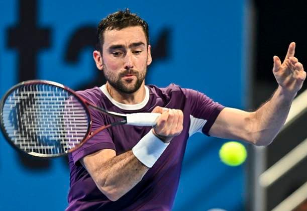 ATP, Tennis Herren QATAR EXXONMOBIL OPEN ROUND OF 32 Marin Cilic of Croatia competes in her round of 32 match against Carlos Alcaraz of Spain during the ATP Qatar ExxonMobil Open 2025 tennis tournament at the Khalifa International Tennis Complex in Doha, Qatar, on February 17, 2025. DOHA Qatar Copyright: xNOUSHADx