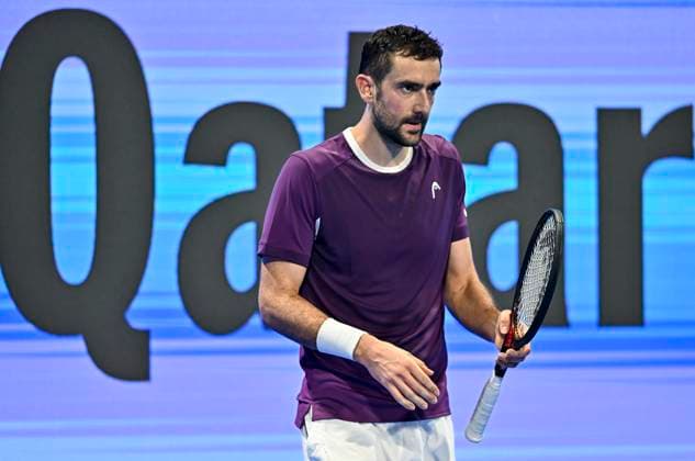 ATP, Tennis Herren QATAR EXXONMOBIL OPEN ROUND OF 32 Marin Cilic of Croatia competes in her round of 32 match against Carlos Alcaraz of Spain during the ATP Qatar ExxonMobil Open 2025 tennis tournament at the Khalifa International Tennis Complex in Doha, Qatar, on February 17, 2025. DOHA Qatar Copyright: xNOUSHADx