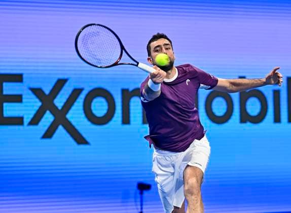 ATP, Tennis Herren QATAR EXXONMOBIL OPEN ROUND OF 32 Marin Cilic of Croatia competes in her round of 32 match against Carlos Alcaraz of Spain during the ATP Qatar ExxonMobil Open 2025 tennis tournament at the Khalifa International Tennis Complex in Doha, Qatar, on February 17, 2025. DOHA Qatar Copyright: xNOUSHADx