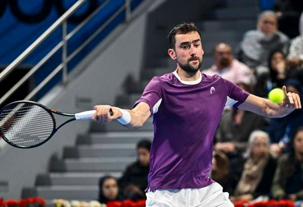 ATP, Tennis Herren QATAR EXXONMOBIL OPEN ROUND OF 32 Marin Cilic of Croatia competes in her round of 32 match against Carlos Alcaraz of Spain during the ATP Qatar ExxonMobil Open 2025 tennis tournament at the Khalifa International Tennis Complex in Doha, Qatar, on February 17, 2025. DOHA Qatar Copyright: xNOUSHADx