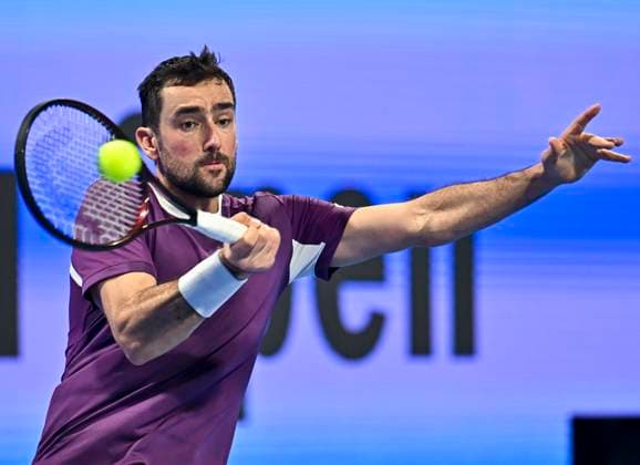 ATP, Tennis Herren QATAR EXXONMOBIL OPEN ROUND OF 32 Marin Cilic of Croatia competes in her round of 32 match against Carlos Alcaraz of Spain during the ATP Qatar ExxonMobil Open 2025 tennis tournament at the Khalifa International Tennis Complex in Doha, Qatar, on February 17, 2025. DOHA Qatar Copyright: xNOUSHADx