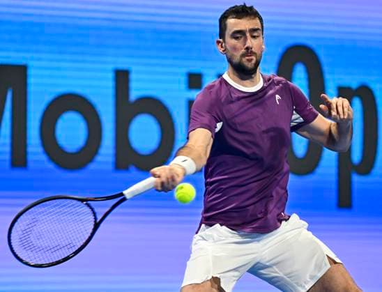 ATP, Tennis Herren QATAR EXXONMOBIL OPEN ROUND OF 32 Marin Cilic of Croatia competes in her round of 32 match against Carlos Alcaraz of Spain during the ATP Qatar ExxonMobil Open 2025 tennis tournament at the Khalifa International Tennis Complex in Doha, Qatar, on February 17, 2025. DOHA Qatar Copyright: xNOUSHADx