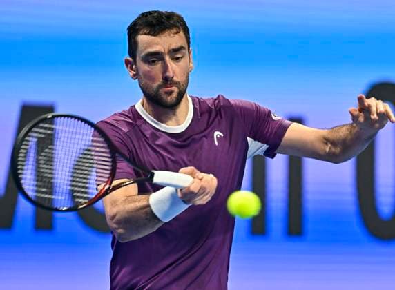 ATP, Tennis Herren QATAR EXXONMOBIL OPEN ROUND OF 32 Marin Cilic of Croatia competes in her round of 32 match against Carlos Alcaraz of Spain during the ATP Qatar ExxonMobil Open 2025 tennis tournament at the Khalifa International Tennis Complex in Doha, Qatar, on February 17, 2025. DOHA Qatar Copyright: xNOUSHADx