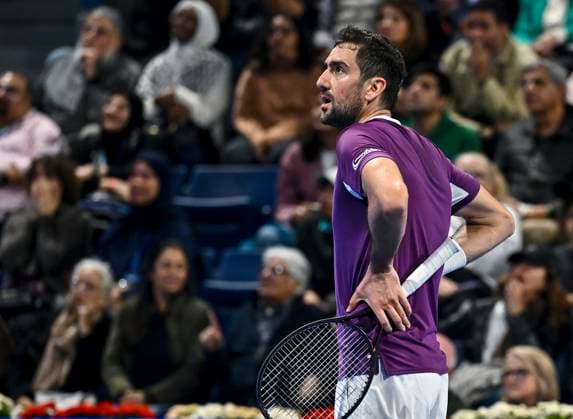 ATP, Tennis Herren QATAR EXXONMOBIL OPEN ROUND OF 32 Marin Cilic of Croatia competes in her round of 32 match against Carlos Alcaraz of Spain during the ATP Qatar ExxonMobil Open 2025 tennis tournament at the Khalifa International Tennis Complex in Doha, Qatar, on February 17, 2025. DOHA Qatar Copyright: xNOUSHADx