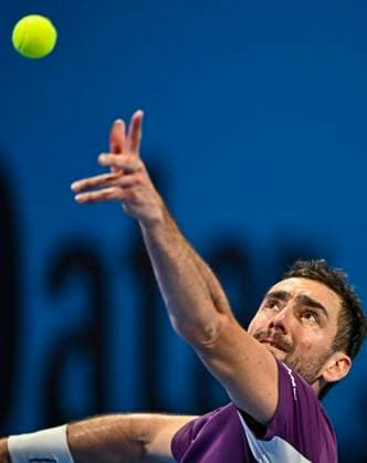 ATP, Tennis Herren QATAR EXXONMOBIL OPEN ROUND OF 32 Marin Cilic of Croatia competes in her round of 32 match against Carlos Alcaraz of Spain during the ATP Qatar ExxonMobil Open 2025 tennis tournament at the Khalifa International Tennis Complex in Doha, Qatar, on February 17, 2025. DOHA Qatar Copyright: xNOUSHADx