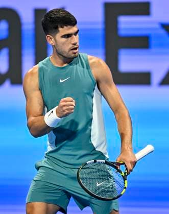 ATP, Tennis Herren QATAR EXXONMOBIL OPEN ROUND OF 32 Carlos Alcaraz of Spain competes in her round of 32 match against Marin Cilic of Croatia during the ATP Qatar ExxonMobil Open 2025 tennis tournament at the Khalifa International Tennis Complex in Doha, Qatar, on February 17, 2025. DOHA Qatar Copyright: xNOUSHADx