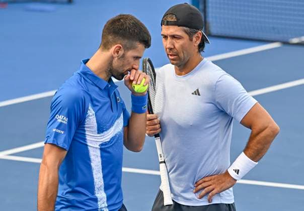 ATP, Tennis Herren QATAR EXXONMOBIL OPEN DOUBLES ROUND OF 16 Novak Djokovic (L) of Serbia and Fernando Verdasco of Spain react during their doubles round of 16 match against Alexander Bublik of Kazakistan and Karen Khachanov of Russia at the ATP Qatar ExxonMobil Open 2025 tennis tournament at the Khalifa International Tennis Complex in Doha, Qatar, on February 17, 2025. DOHA Qatar Copyright: xNOUSHADx