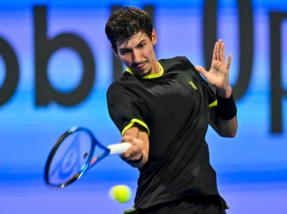 ATP, Tennis Herren QATAR EXXONMOBIL OPEN ROUND OF 32 Alexei Popyrin of Australia competes in her round of 32 match against Jack Draper of Great Britain during the ATP Qatar ExxonMobil Open 2025 tennis tournament at the Khalifa International Tennis Complex in Doha, Qatar, on February 17, 2025. DOHA Qatar Copyright: xNOUSHADx